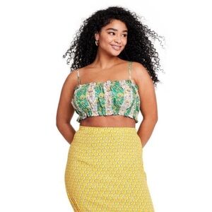 RHODE x Target whimsical
Green floral spaghetti Top.
strap crop bra top new